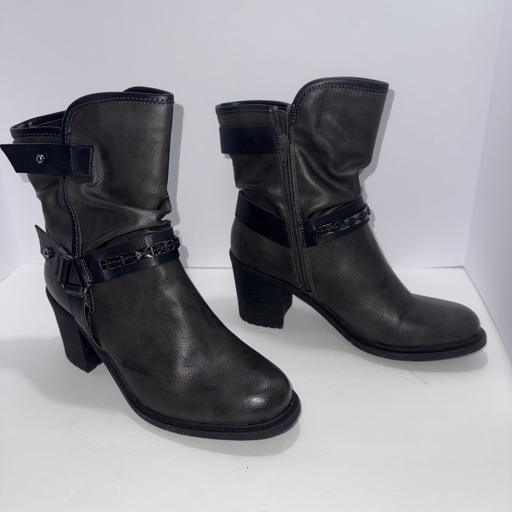 RELATIVITY HENRICK Women Harness Grey Whimsigoth Witchy Moto Boot 9.5 Office Y2K